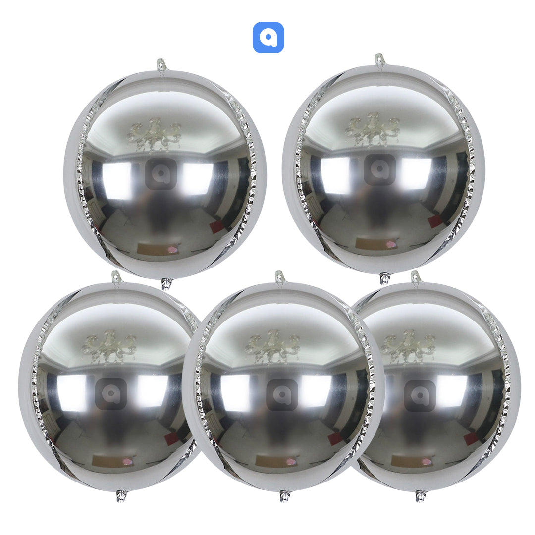 3D Silver Orbz Foil Balloon Set (5 Pcs) by Ardor.pk – Party Decor in Ardor