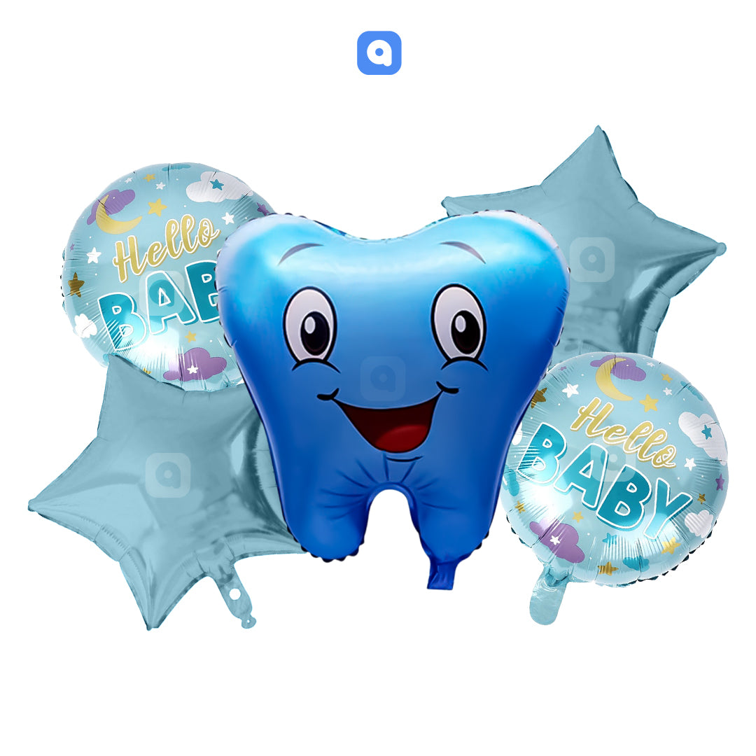 First Tooth Foil Balloon Set (5 Pcs) – Baby Boy & Girl Tooth Party Balloons in Pakistan