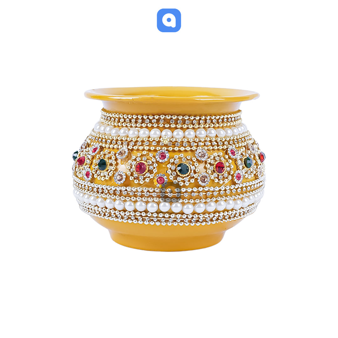 Mehndi Metal Matki with Pearl Detailing