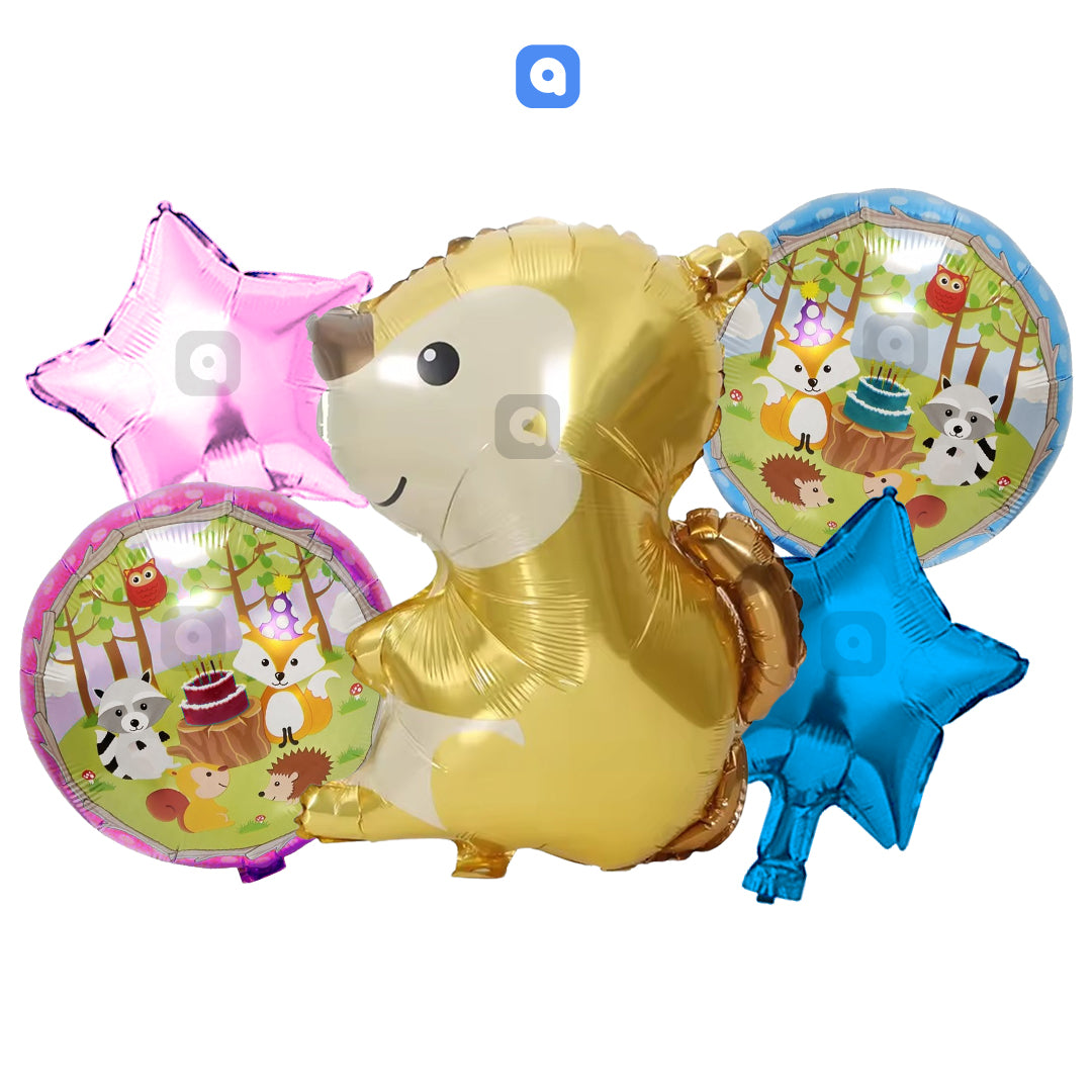 Squirrel Foil Balloon Set (5 Pcs) by Ardor.pk – Woodland Theme Party Balloons