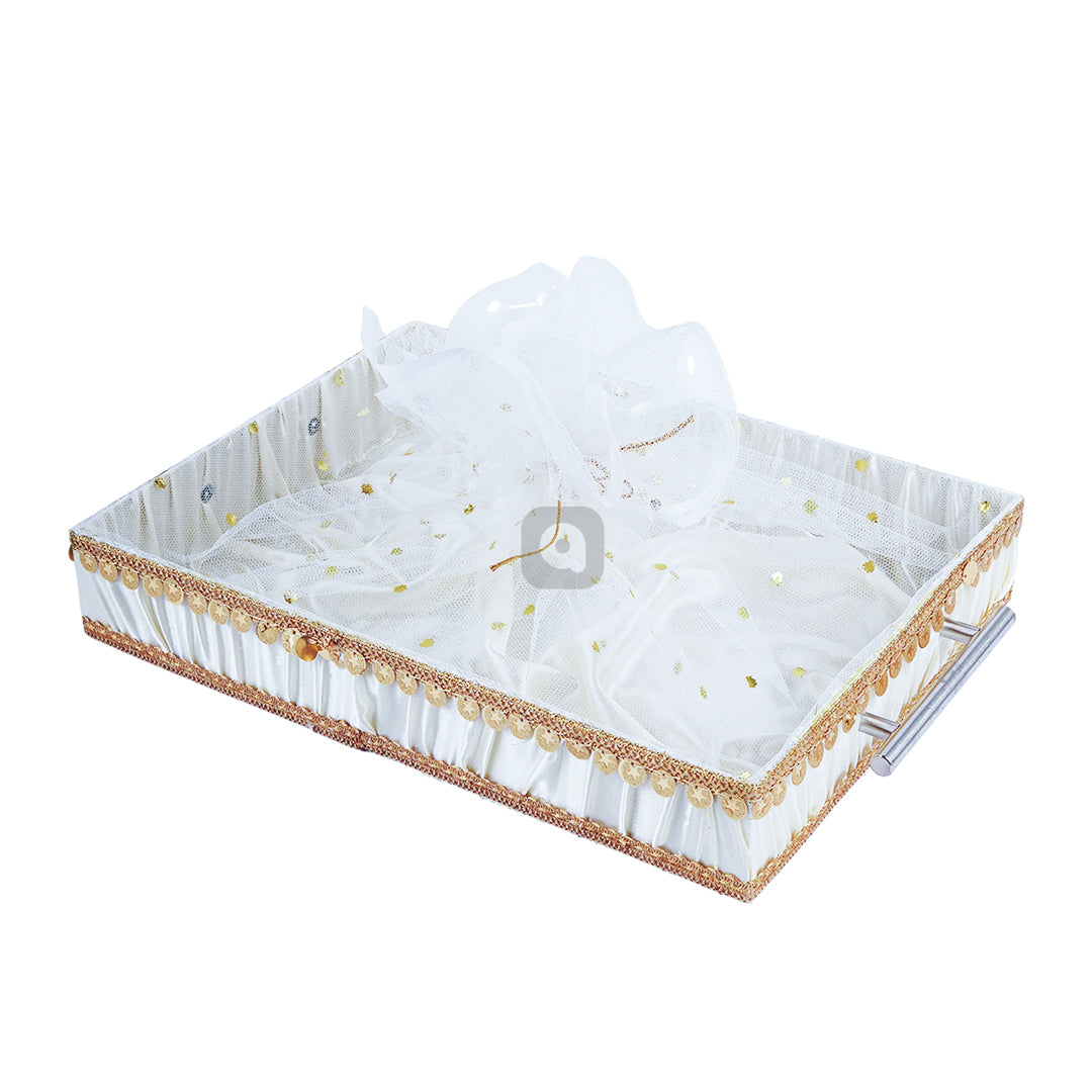 White Fancy Fabric Satin Tray – Single Piece for Gifting