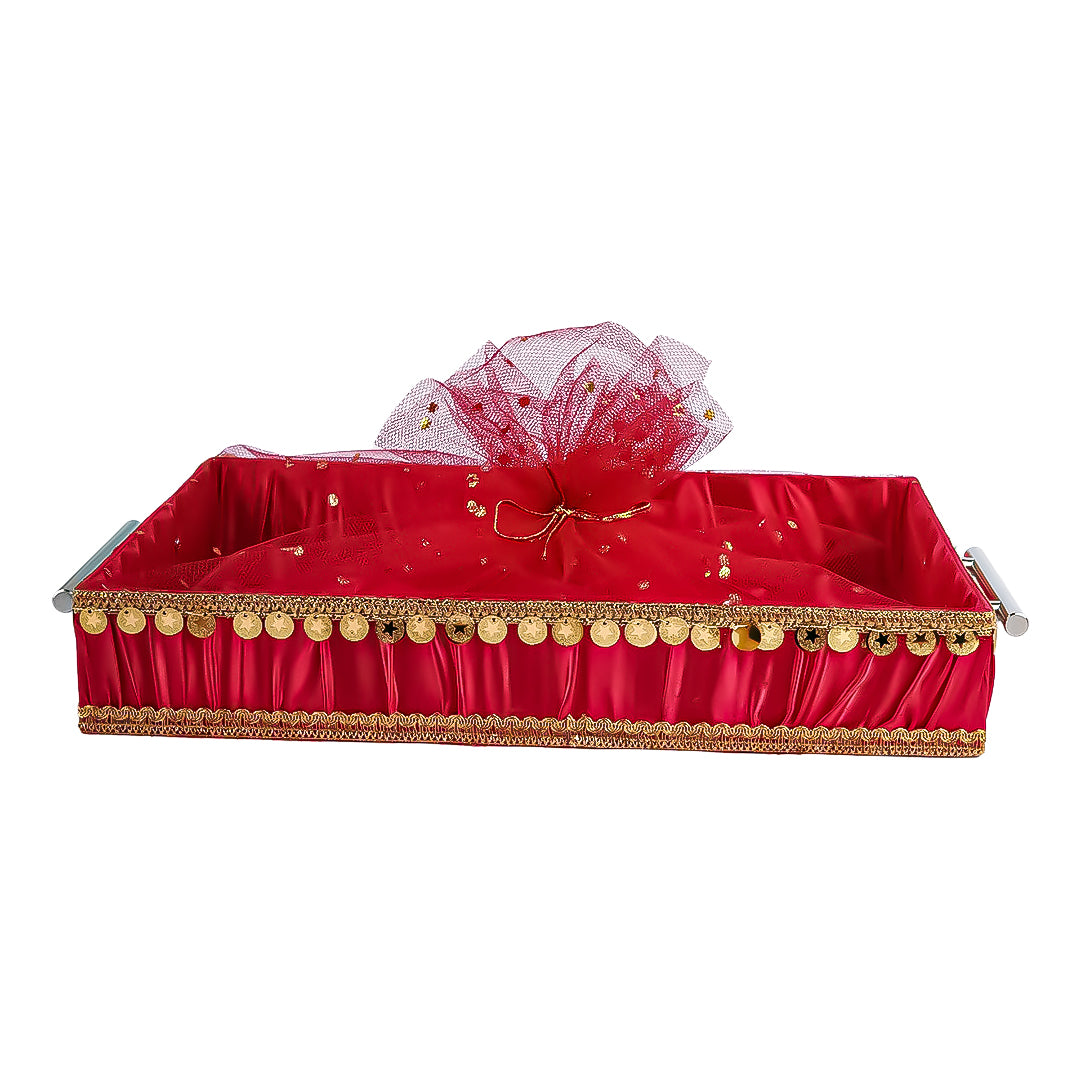 Red Fancy Fabric Satin Tray – Single Piece for Gifting