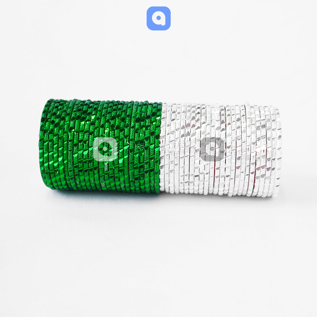 Pack of 24 - Green & White - 14th August Bangles for kids