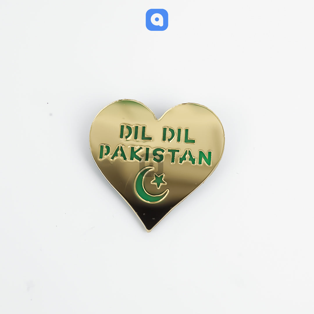 Pack of 6 - Golden heart Shape Badges for Pakistan Day Celebration