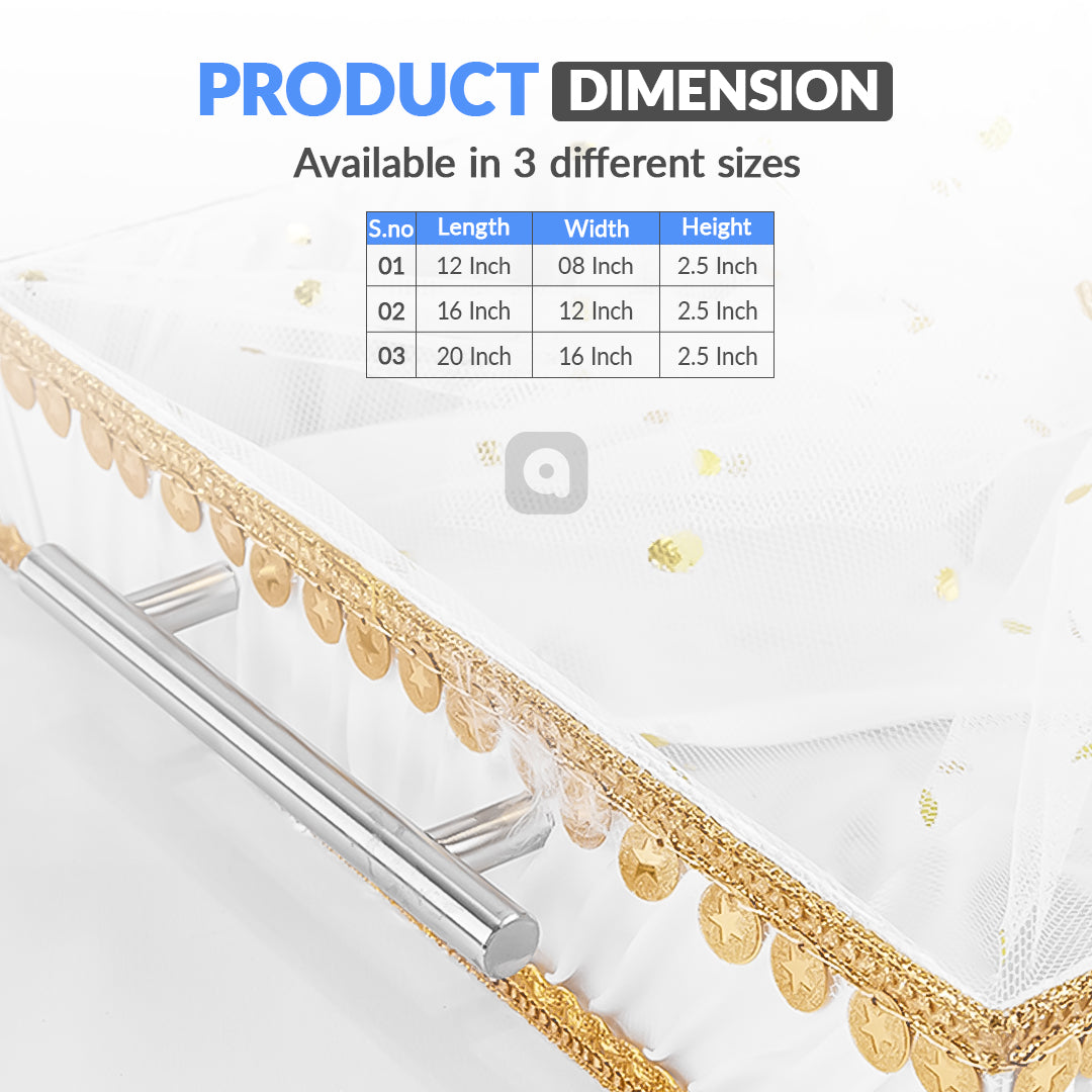 Set of 3 - White Fabric Satin Trays Set – Decorative Display & Wedding Trays