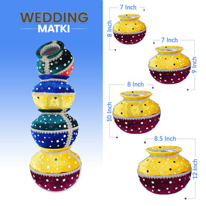 Decorative wedding matki with measurements on a white background