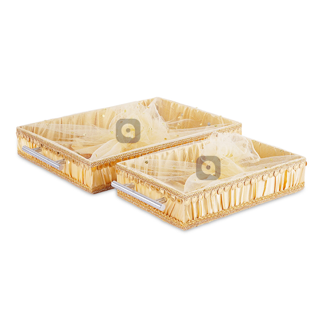Set of 2 – Golden Satin Wedding Trays for Gifting & Decor