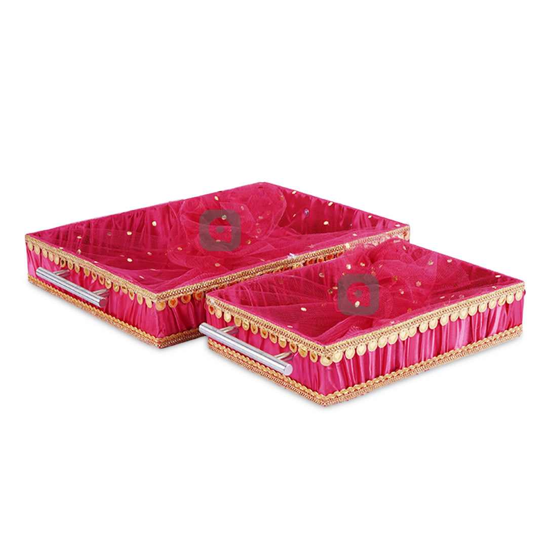 Set of 2 – Hot Pink Satin Wedding Trays for Gifting & Decor