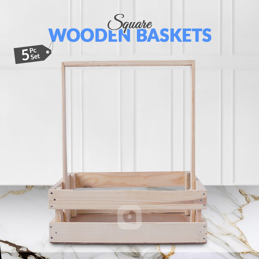 Set of 5 - Square Wooden Basket