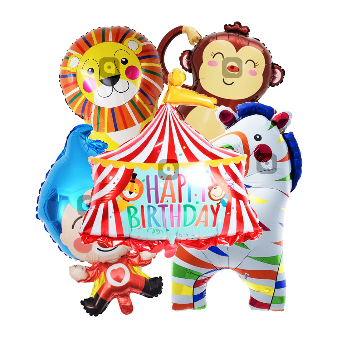 Circus theme foil balloons - 5 pcs Set