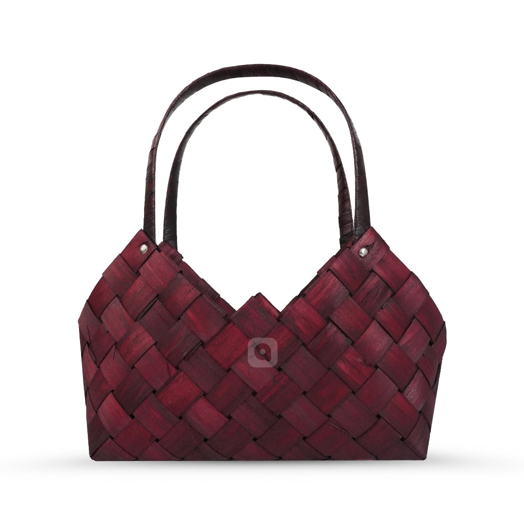 Set of 3 - Burgundy Wooven Wood Basket