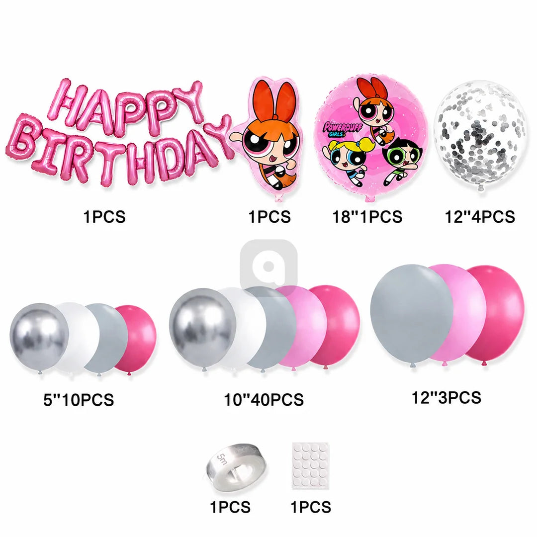 Powerpuff Girls Theme Birthday Balloon Garland Decoration Kit