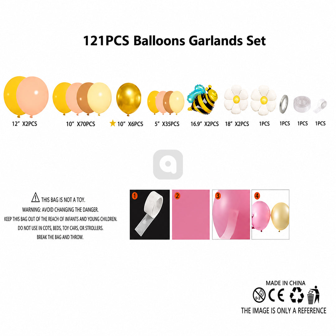 121PCS Honey Bee Birthday Balloon Garland Arch Kit