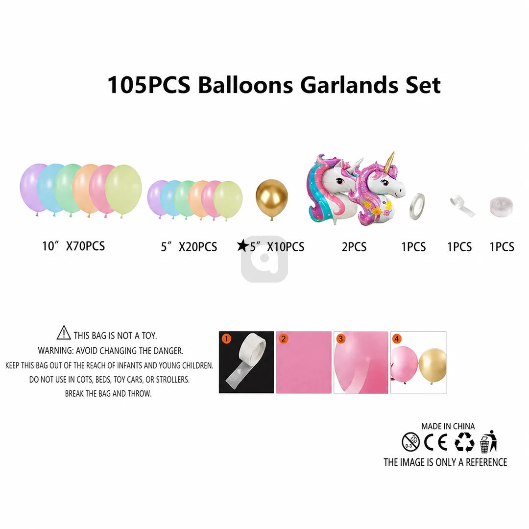 Unicorn Birthday Balloon Decoration Kit – Pastel Balloon Arch Set with Unicorn Foil Balloons, Gold Metallic Balloons, Latex Balloons & DIY Accessories for Party Decor