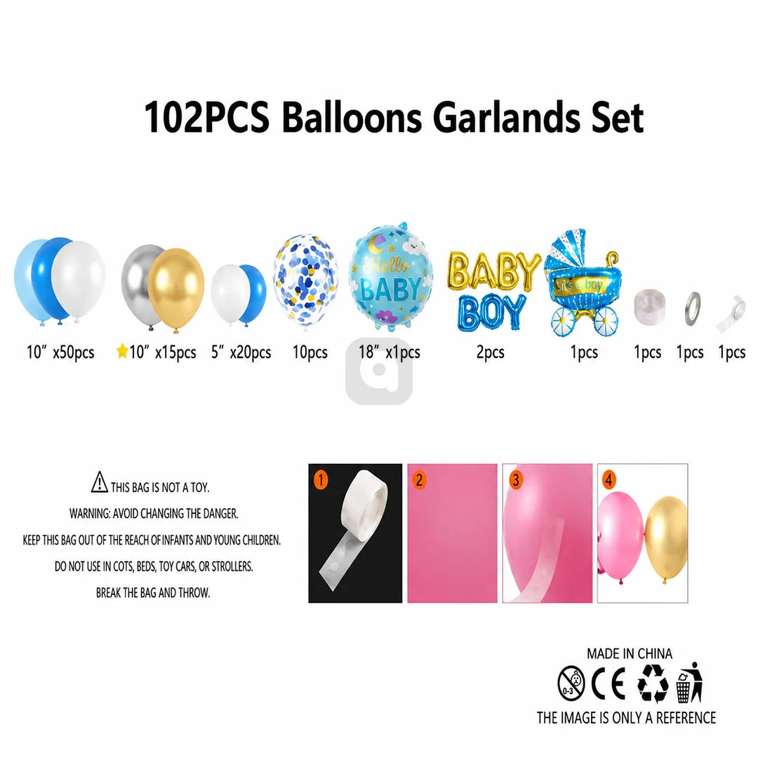 102PCS Baby Boy Balloon Garland Decoration Kit with Foil Balloons