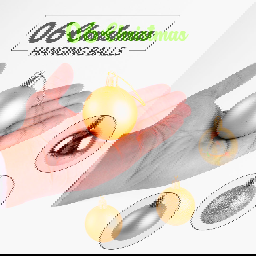 Golden & Red Hanging Ball 6 Pcs for Christmas Party Decor - ardor