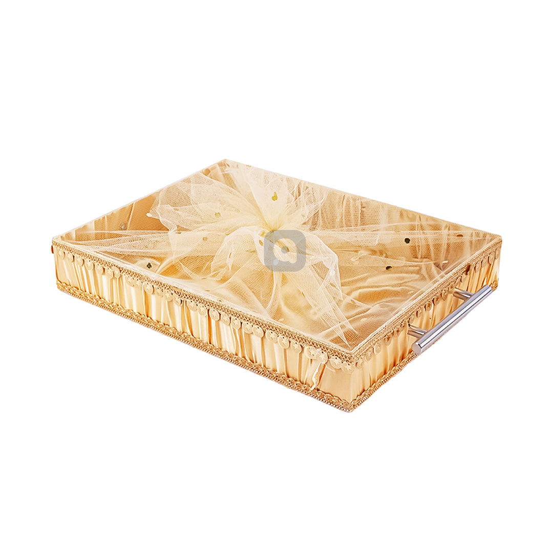 Golden Fancy Fabric Satin Tray – Single Piece for Gifting