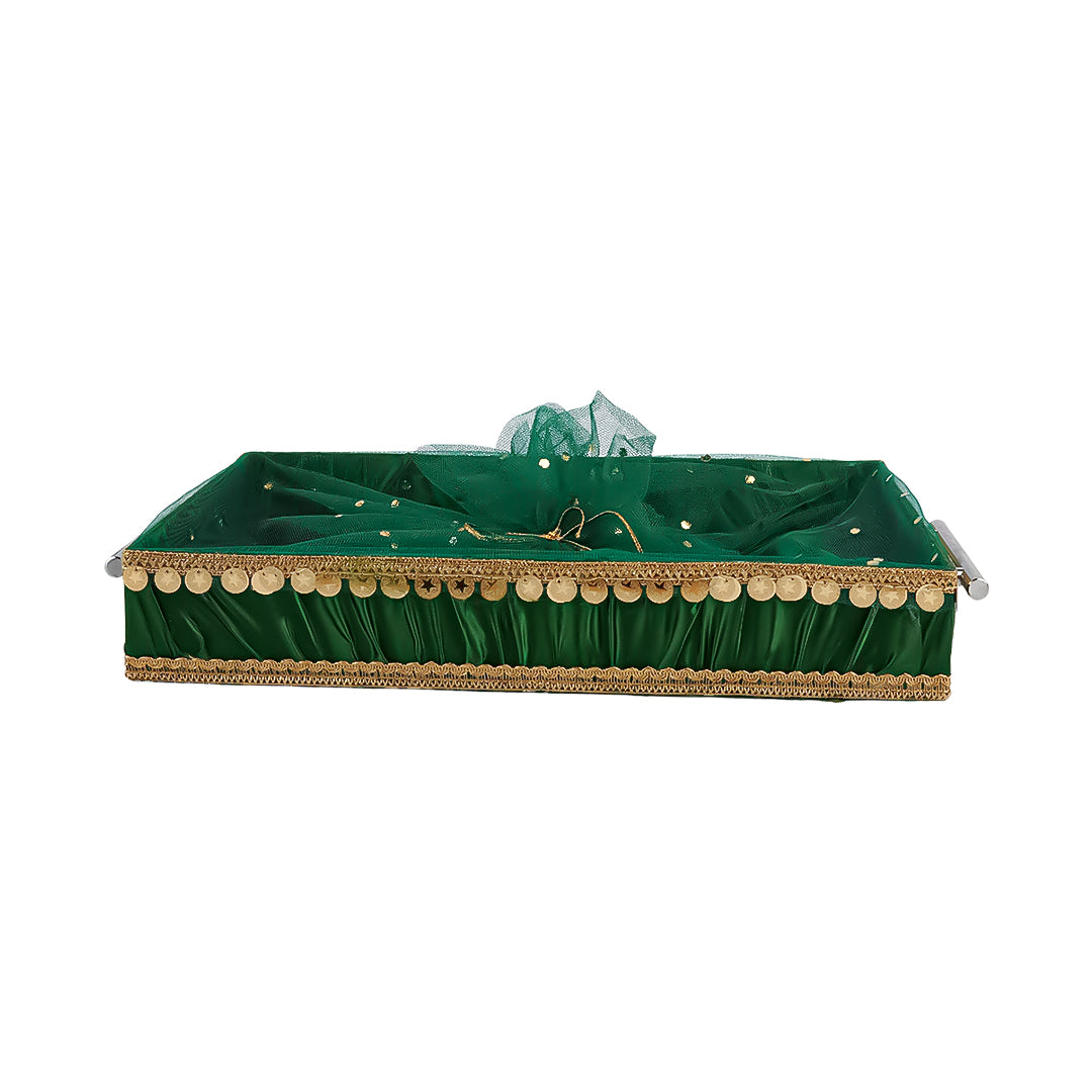Green Fancy Fabric Satin Tray – Single Piece for Gifting
