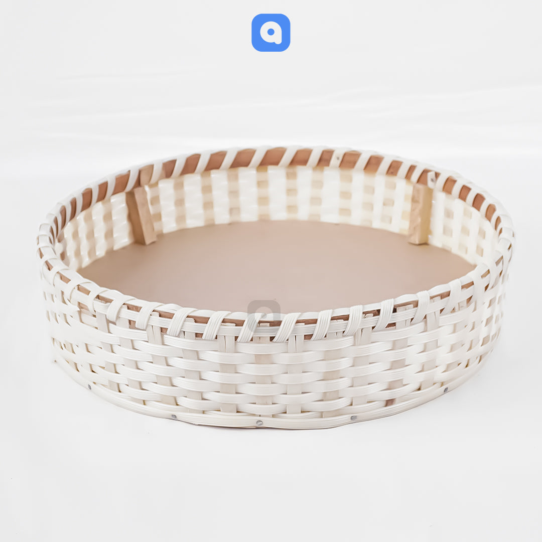 White Round Cane Serving & Storage Tray for Home Decor