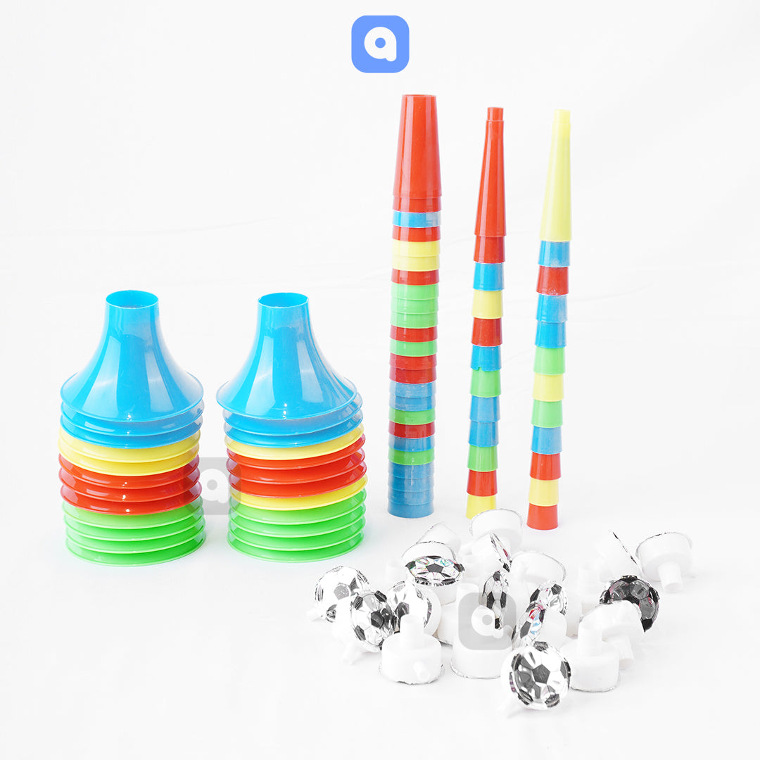 Pack of 24 - Multicolor Foldable Plastic Horn Toy For Kids