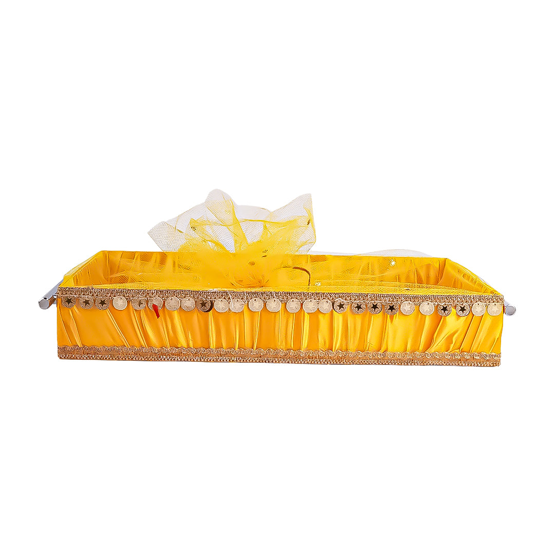 Yellow Fancy Fabric Satin Tray – Single Piece for Gifting
