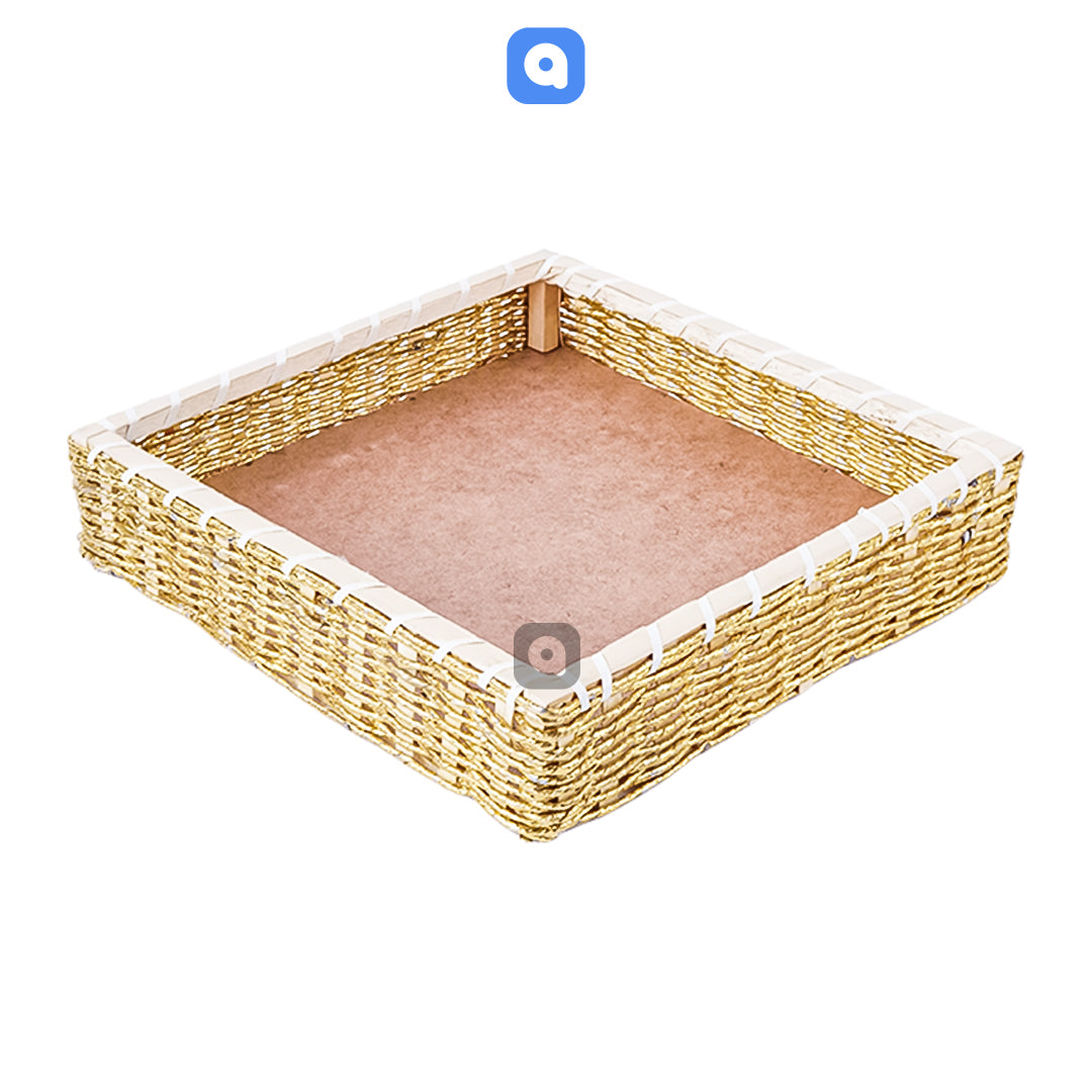 Golden Square Jute Storage Basket for Home or Gifting