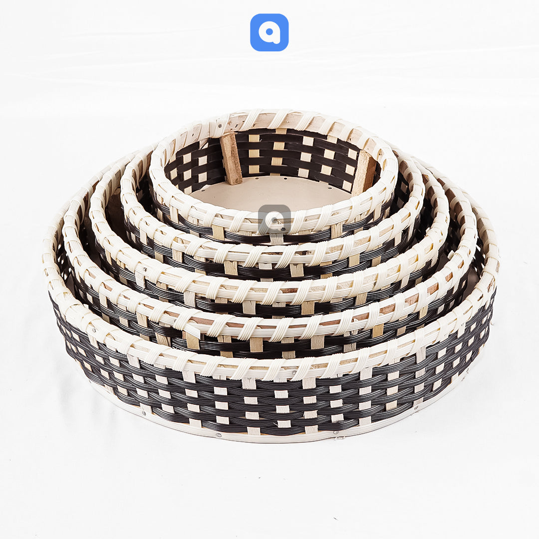 Brown & White - Round Jute Serving & Storage Tray for Home Decor