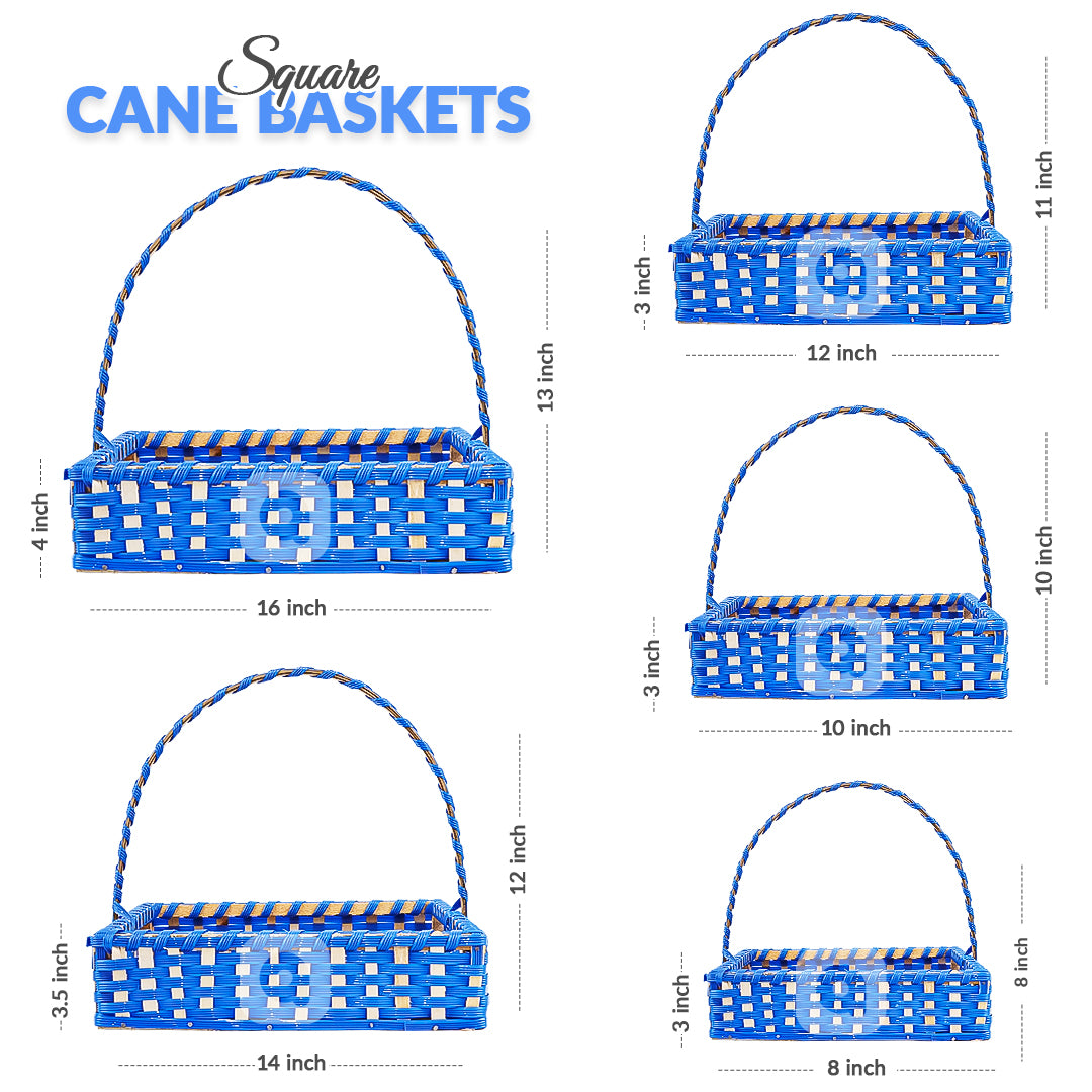 Set of 5 Blue Square Cane Baskets – Jute-Lined, Handmade Storage & Gift Baskets