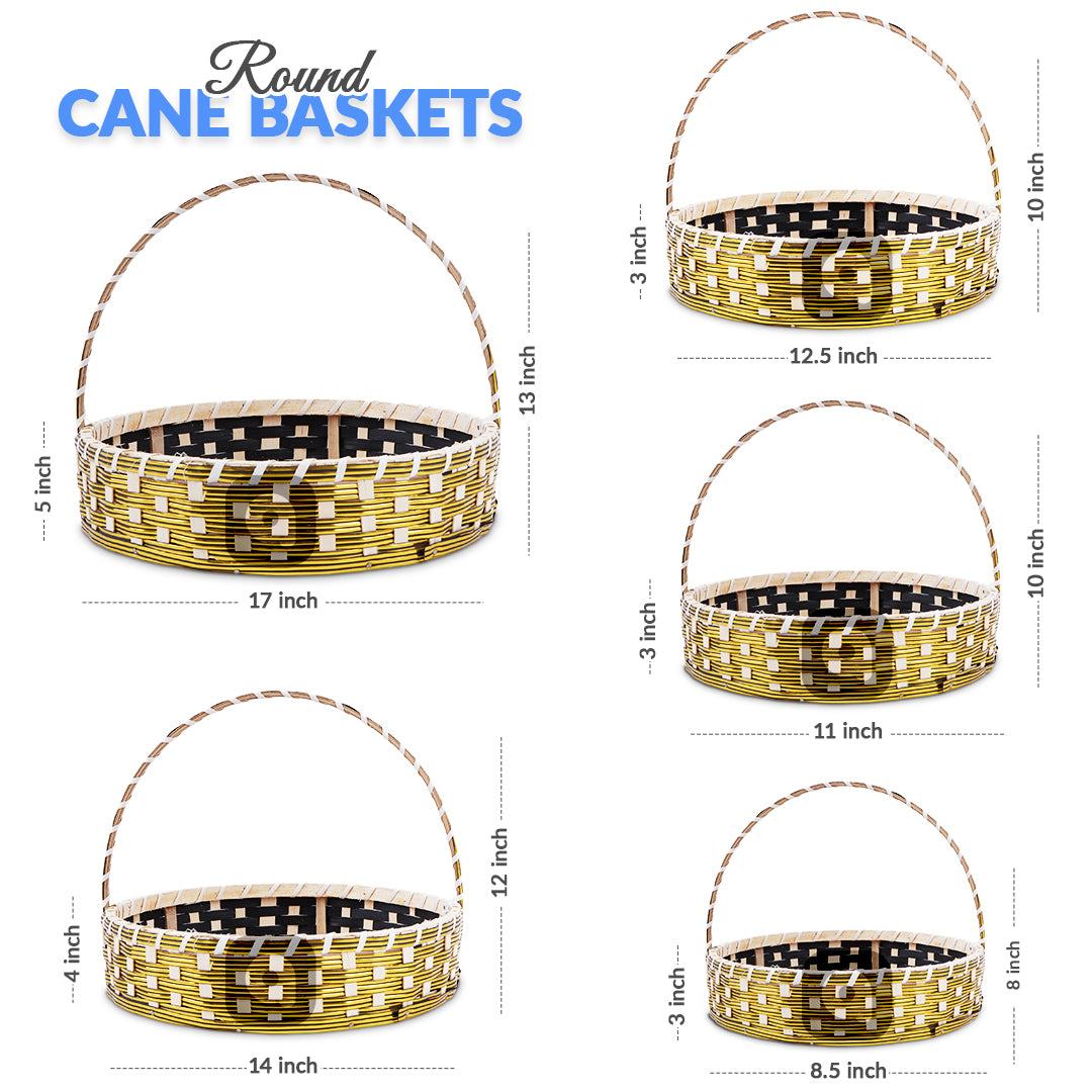 Set of 5 - Round Golden Cane Basket for Gifting, wedding decoration