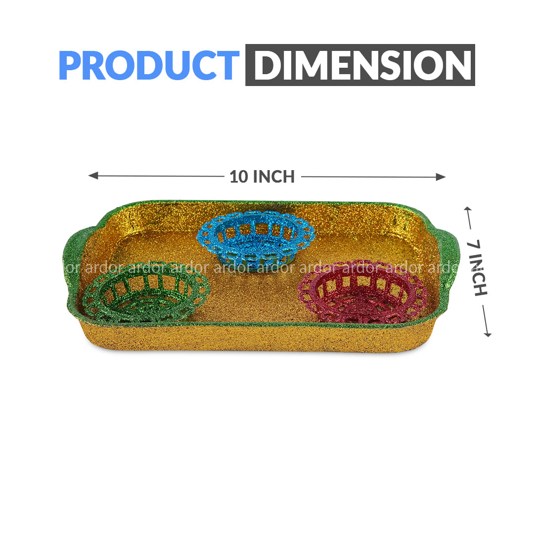 Glitter Wedding Tray 3 Piali/cup for Rasm-e-hina