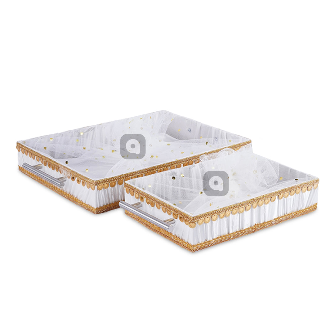 Set of 2 – White Satin Wedding Trays for Gifting & Decor