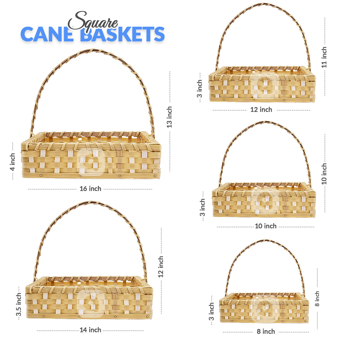 Set of 5 Beige Square Cane Baskets – Jute-Lined, Handmade Storage & Gift Baskets