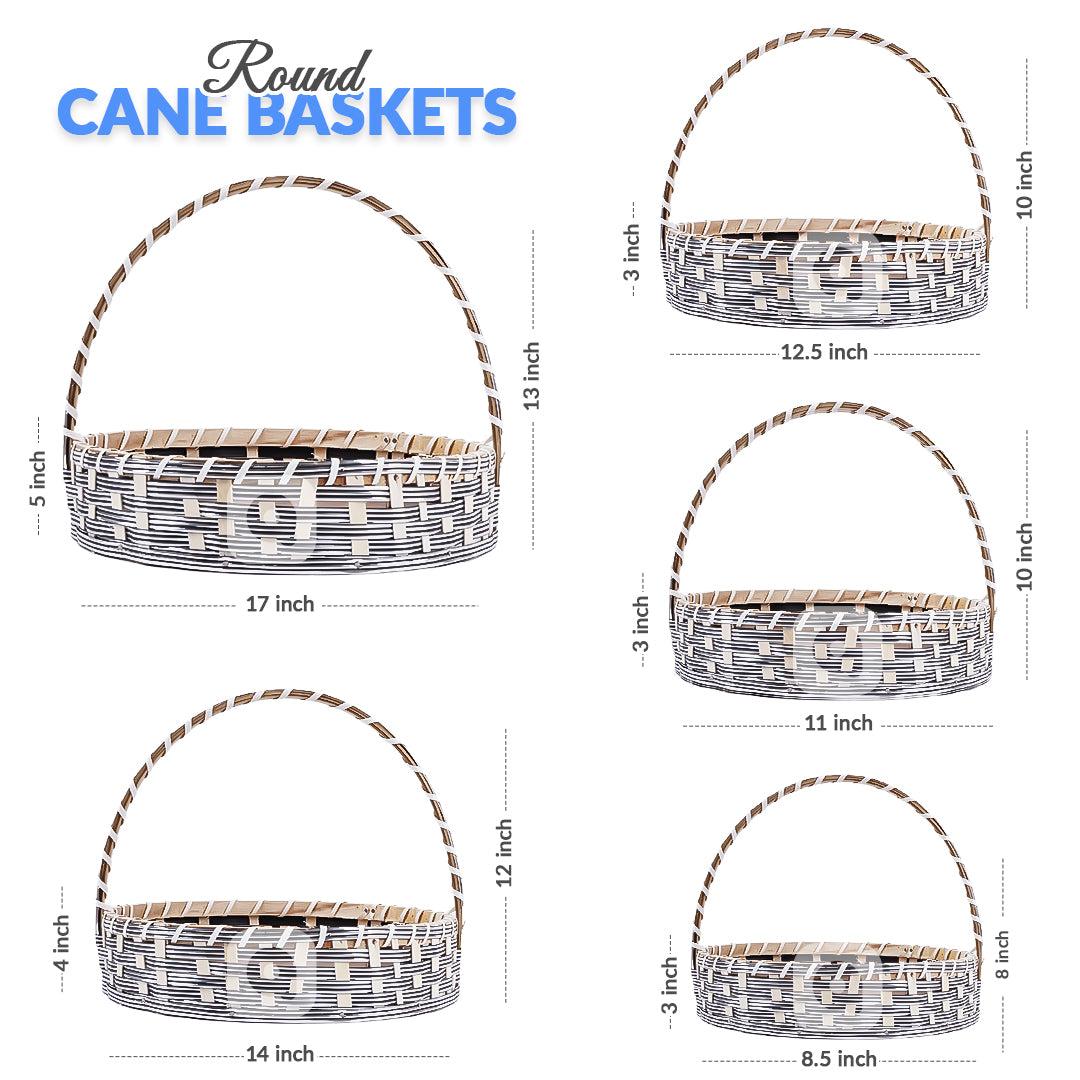 Set of 5 - Round White Cane Basket for Gifting, wedding decoration