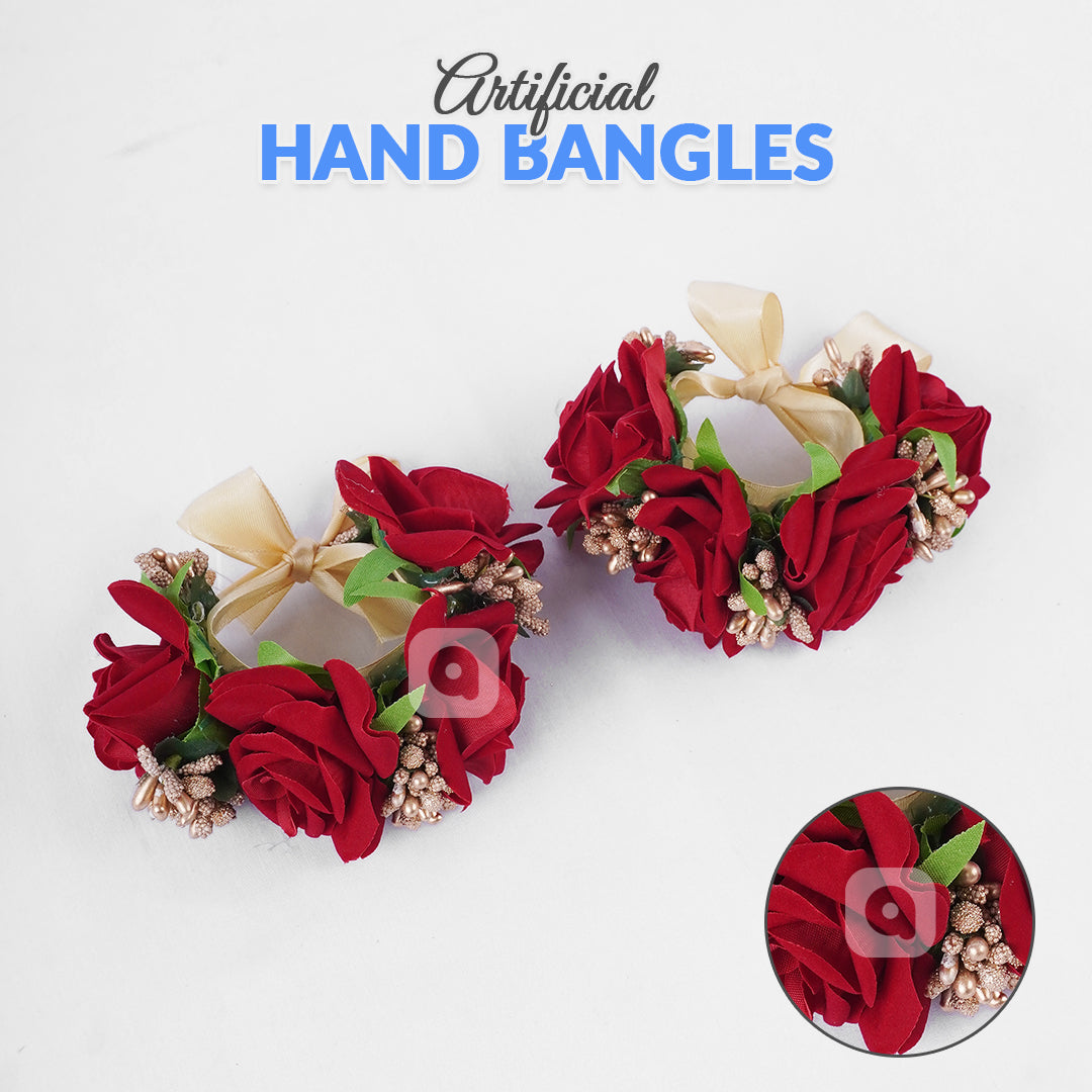 Pair of Artificial Hand Bangles – Red & White Floral Design