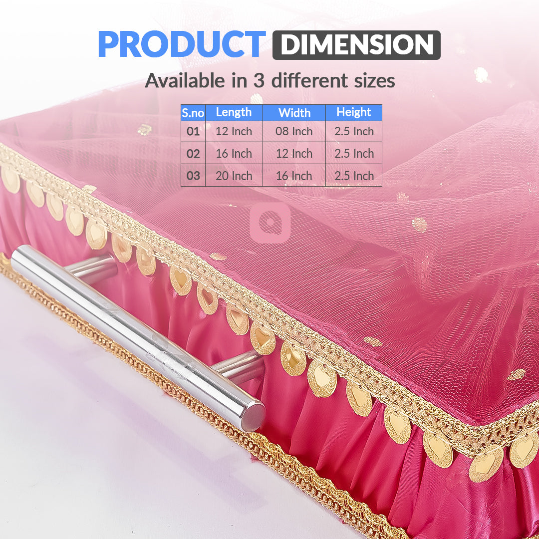 Set of 3 - Hot Pink Fabric Satin Trays Set – Decorative Display & Wedding Trays