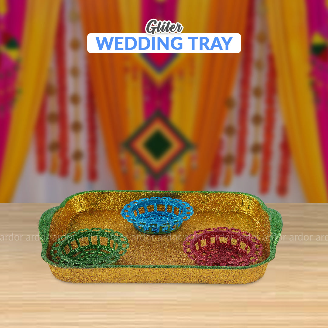 Glitter Wedding Tray 3 Piali/cup for Rasm-e-hina