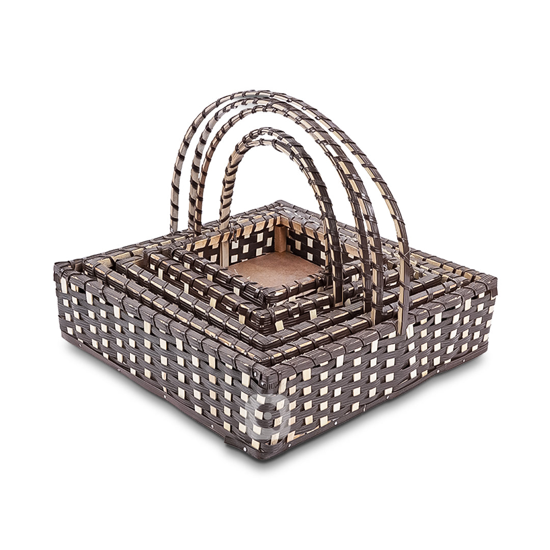 Set of 5 Coffee Brown Square Cane Baskets – Jute-Lined, Handmade Storage & Gift Baskets