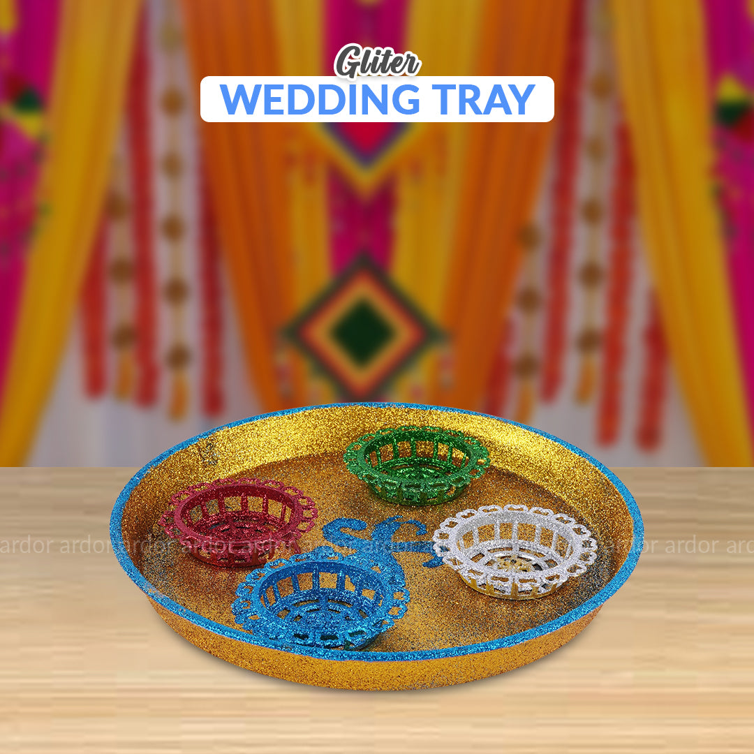 Glitter Wedding Tray 4 Piali/cup for Rasm-e-hina