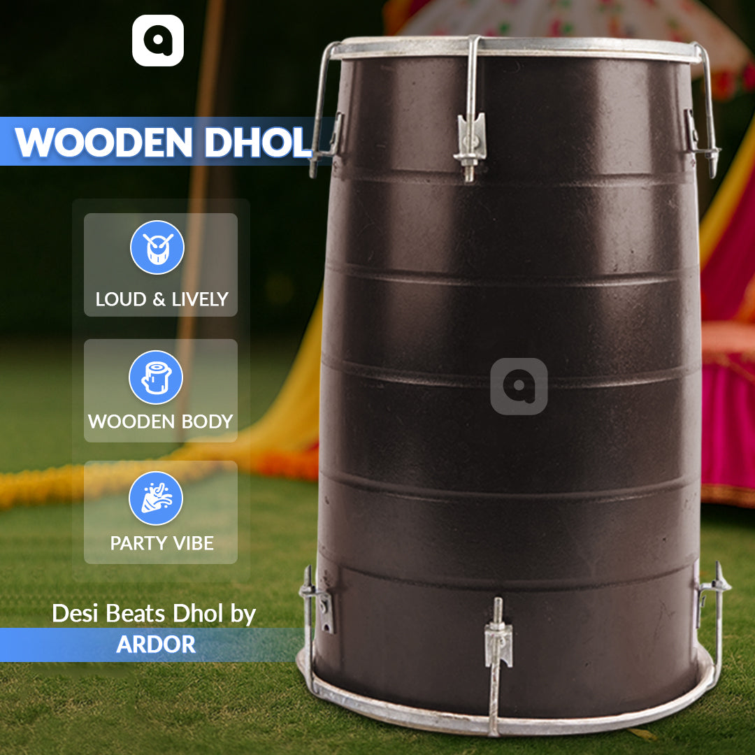 Brown Plain Wooden Dhol – Classic Traditional Dhol