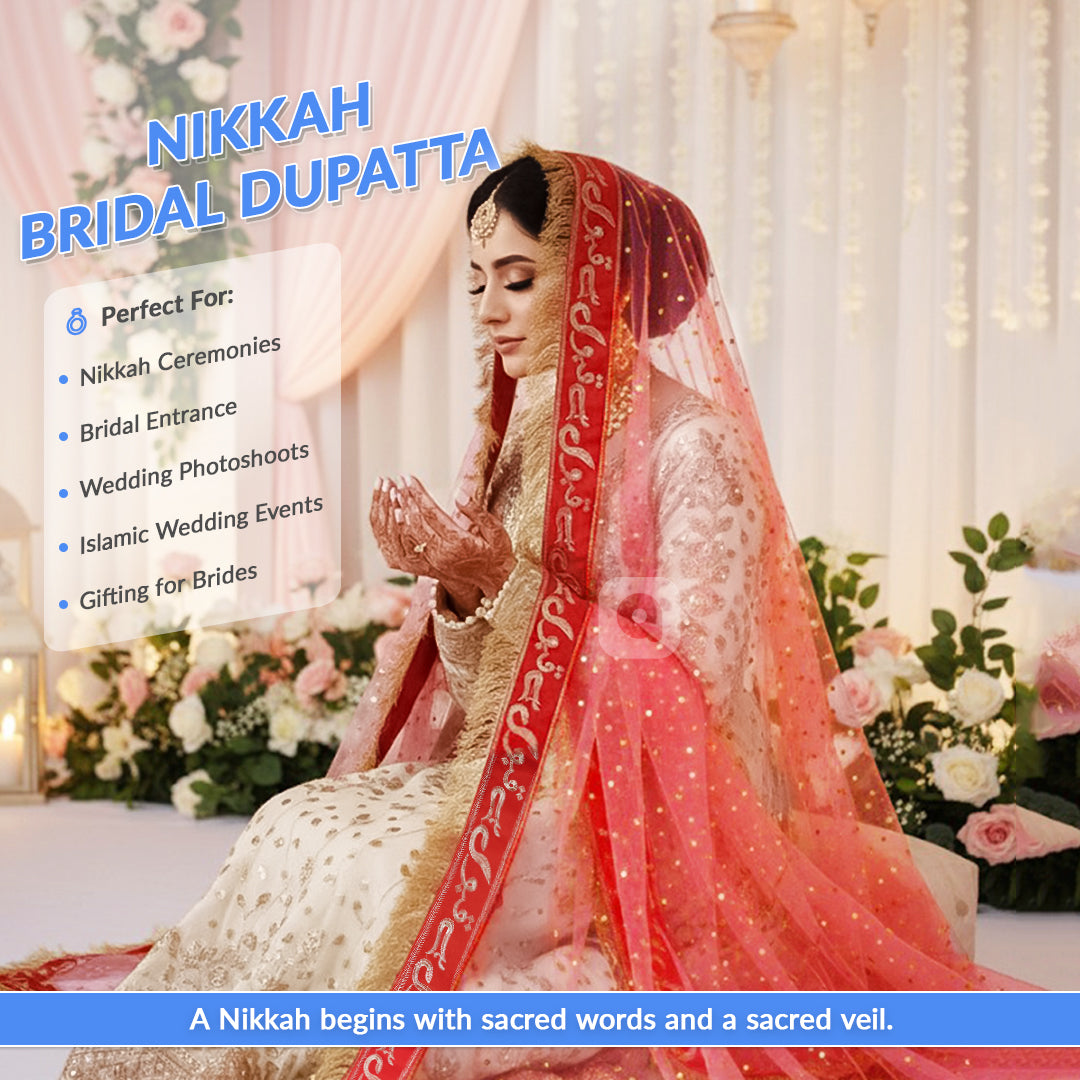 Bridal Nikkah Dupatta: 'Qabool Hai' Embroidered Lace Veil