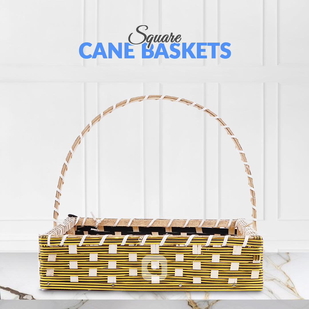 Set of 5 Golden Square Cane Baskets – Jute-Lined, Handmade Storage & Gift Baskets