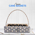 Set of 5 Silver Square Cane Baskets – Jute-Lined, Handmade Storage & Gift Baskets