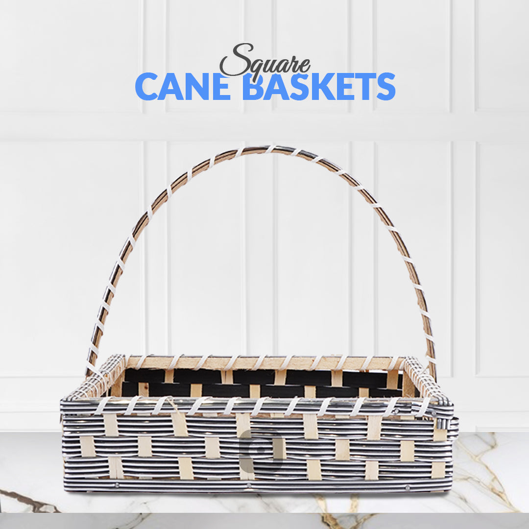 Set of 5 Silver Square Cane Baskets – Jute-Lined, Handmade Storage & Gift Baskets