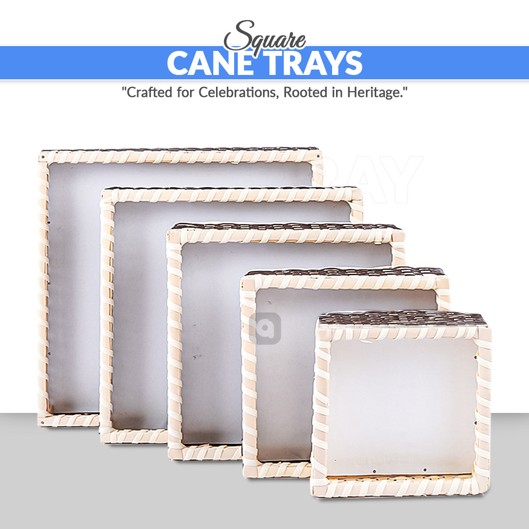 Brown & White Square Cane Basket for Home or Gifting