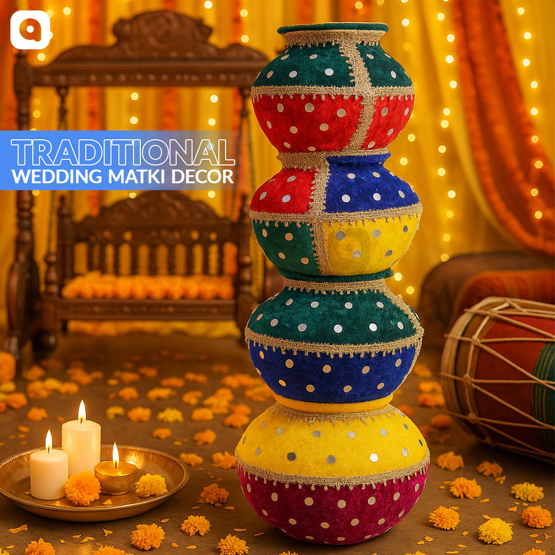 Wedding Velvet Matki – Decorative Matki for Mehndi Events