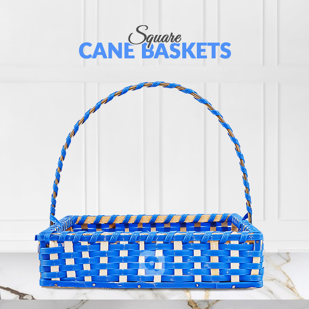 Set of 5 Blue Square Cane Baskets – Jute-Lined, Handmade Storage & Gift Baskets