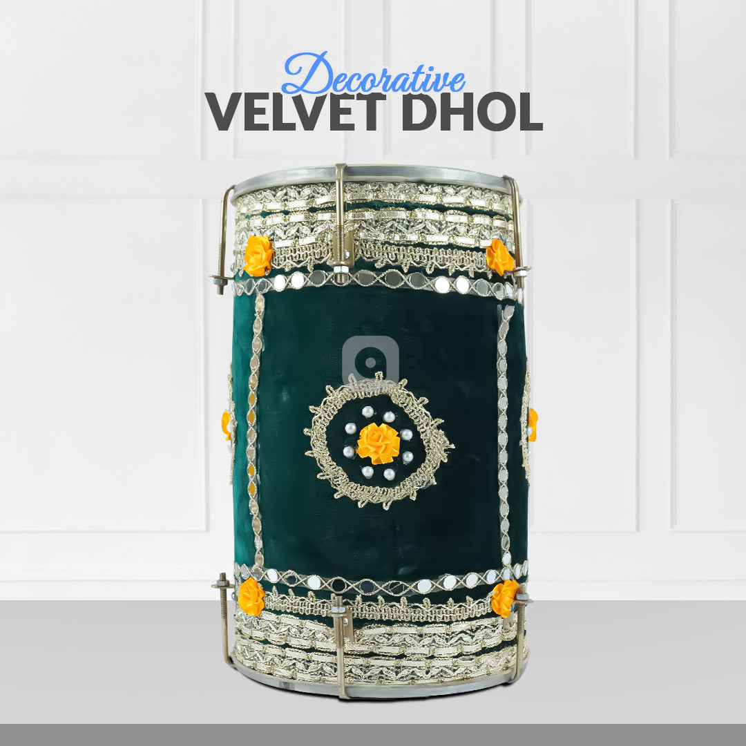 Green Velvet Dhol Musical Instruments