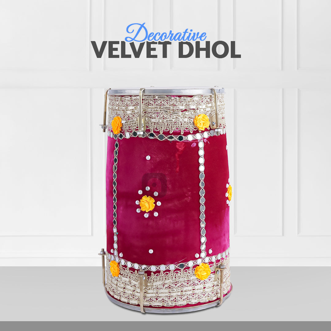 Hot Pink Velvet Dhol Musical Instruments
