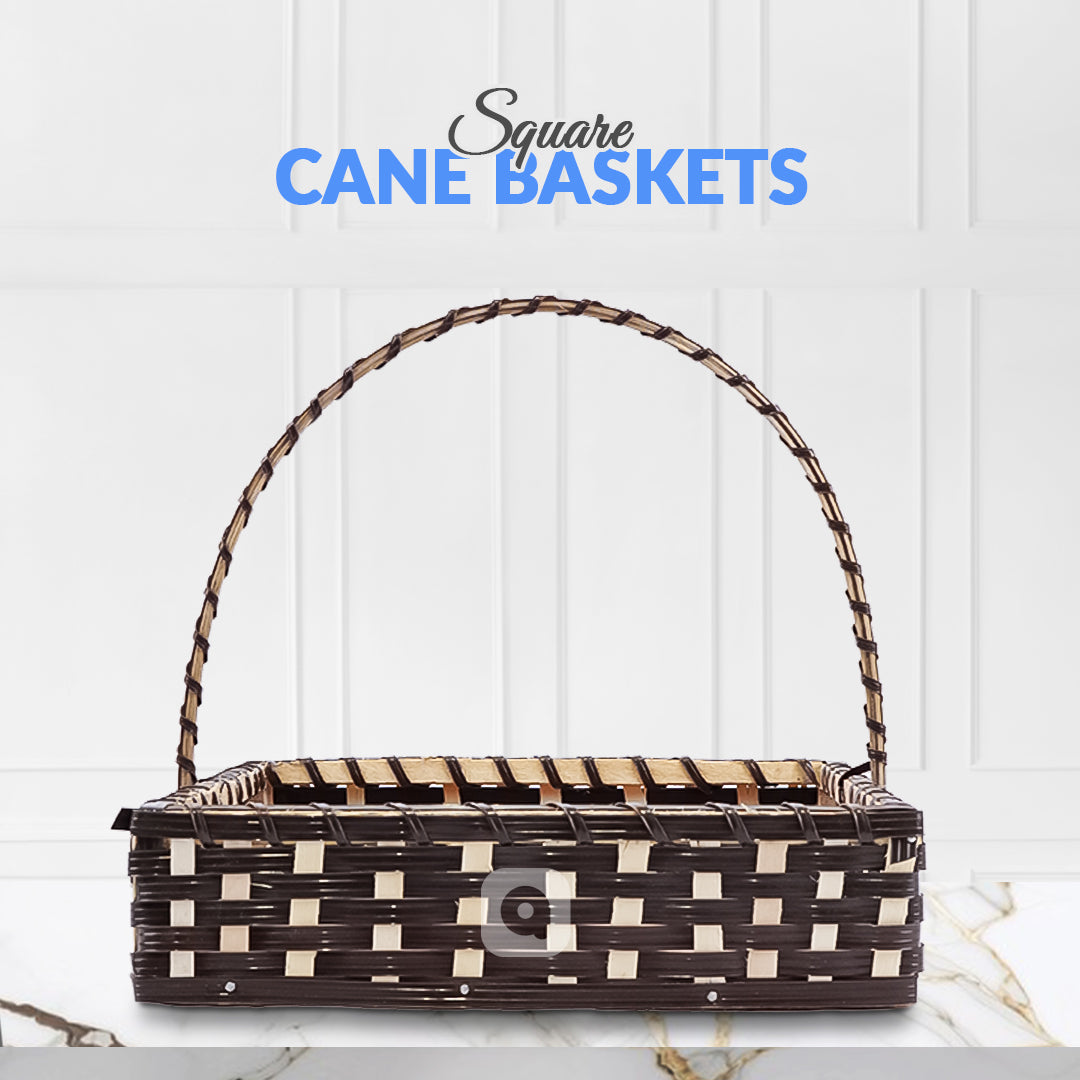 Set of 5 Coffee Brown Square Cane Baskets – Jute-Lined, Handmade Storage & Gift Baskets