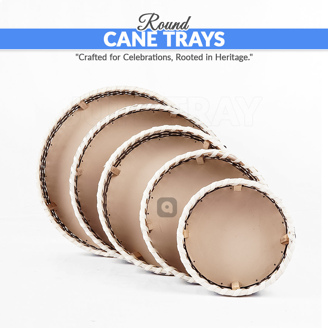 Brown & White - Round Jute Serving & Storage Tray for Home Decor